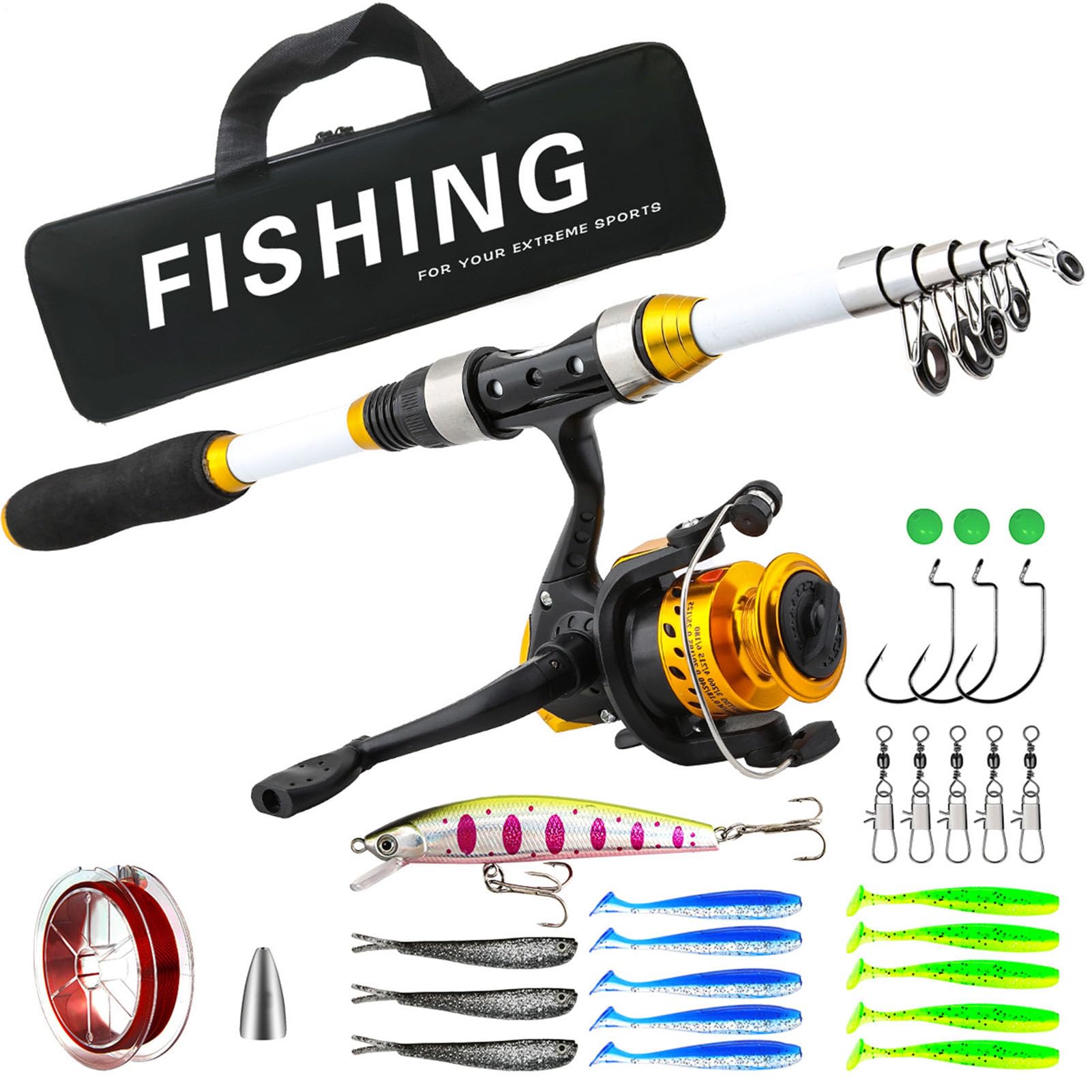 Kit de caña de pescar telescópica con funda para surfcasting y hielo 8