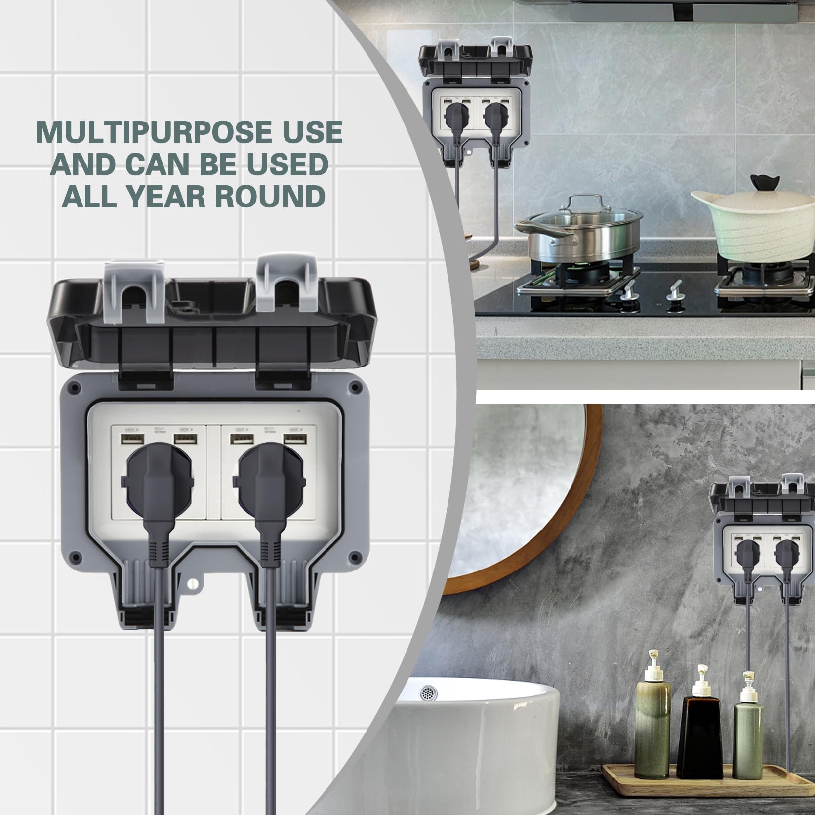 Presa Esterna Impermeabile IP66 Con USB per Parete