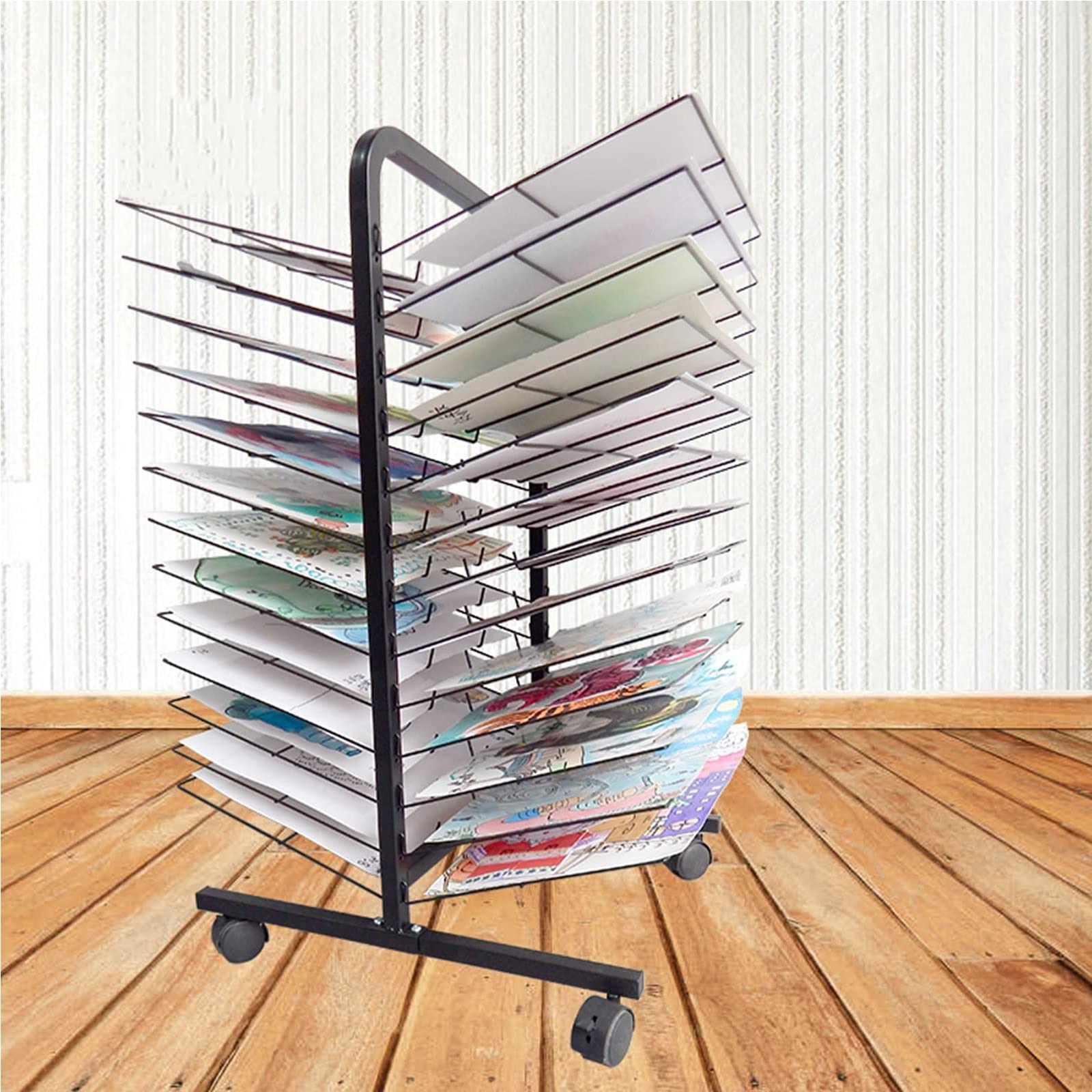 Aioneer Art Drying Rack - Mobile Paint Drying Rack, Functional & Mobile Paint Drying Rack, Removable Shelves, Artwork Drying Rack With Wheels, Stack Rack For Painting, Drawings,38,layer
