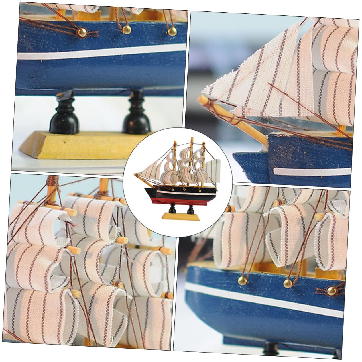 2 Pcs Wooden Sailboat Model Decor - 12 Inch Miniature Sailing Boat Ornament for Home Decoration Kids Toys, and Nautical-Themed Gifts - Image 4