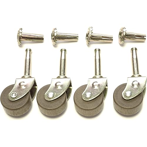 Wood Furniture Casters Wood Casters for Furniture Set of 4 Dark Hard Wood Stem Casters Wheels with Inserts, 1-1/4" Wheel, 4 Pack