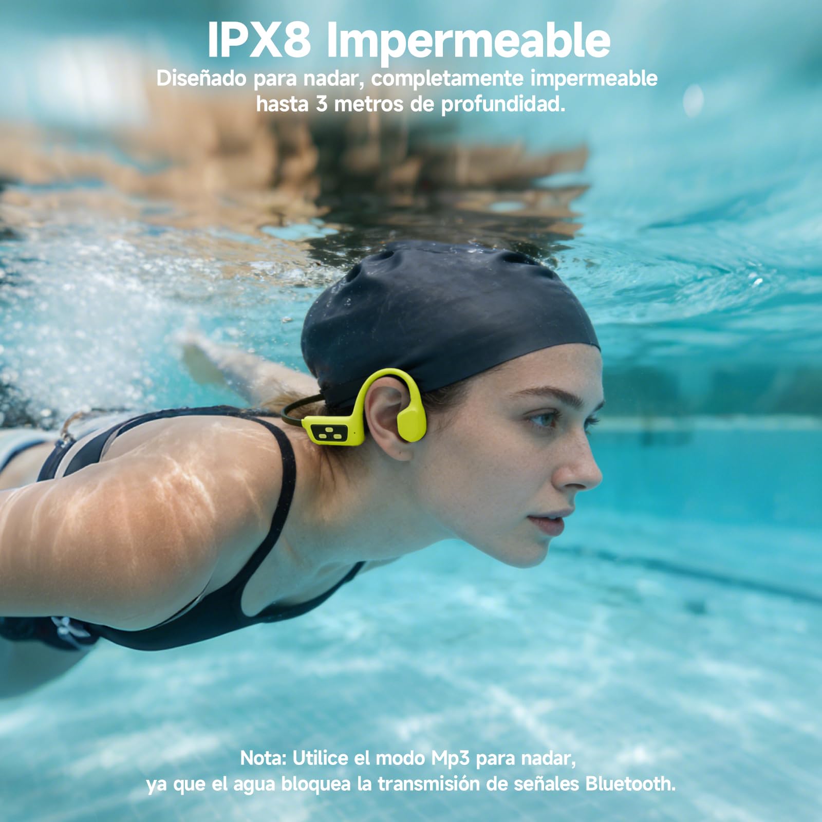 Auriculares de conducción ósea para natación, Auriculares inalámbricos Impermeables IPX8, Auriculares Deportivos Abiertos Bluetooth 5.4, MP3 Integrado de 8GB, Adecuados para Ciclismo - Verde