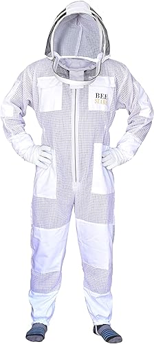 Miniatura 7 de Bee Stars Traje de abeja profesional de 3 capas con velo de esgrima y un par de guantes de apicultura ventilados protectores a prueba de picaduras