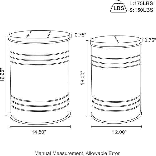 Miniatura 3 de Glitzhome - Taburete otomano con tapa redonda de madera (2 unidades), Metal, Rústico