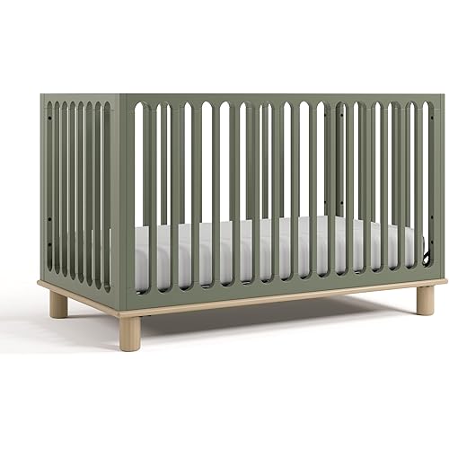 Storkcraft Sicily Grow-with-Me Convertible Crib with Toddler Rail Included (Olive & Driftwood) – GREENGUARD Gold Certified, 100% Solid Wood, Converts to Toddler Bed, Fits Standard Crib Mattress