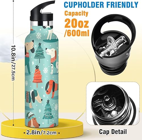 Miniatura 2 de Teal Funny and Playful Dogs Leak Proof & BPA Free Water Bottles with Leak Proof Spout Lid Double-Wall Insulation for Gym Sports botellas de acero