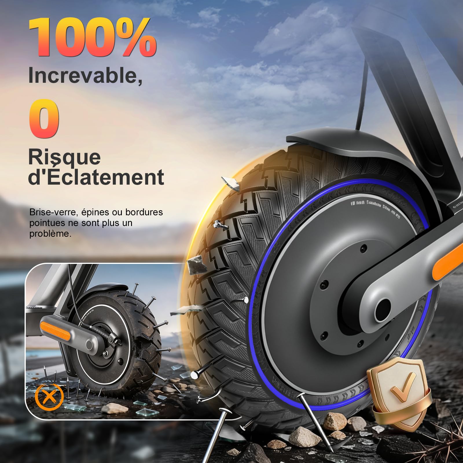 250x64 Pneus Pleins pour Xiaomi 4 Ultra, Navee S65, Navee S65C Trottinette Électrique 250 * 64 Pneus Solides Tout Terrain 10 Pouces Pneus en Caoutchouc Plein Pneus de Remplacement Accessoires