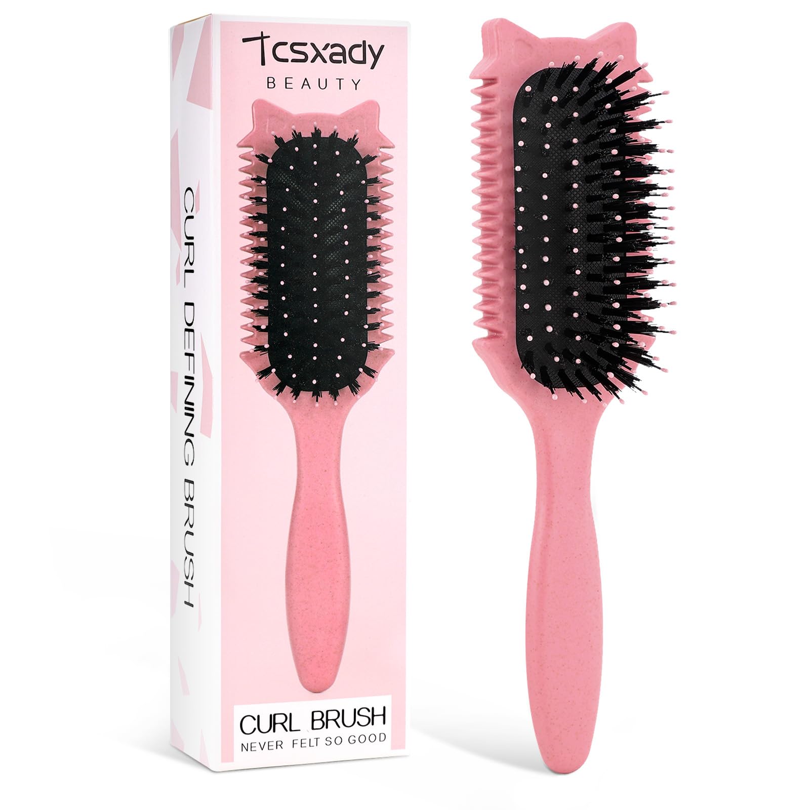 Tcsxady Curly Hair Brush, Curl Defining Brush for Effortless Curly Hair Care, Funny Cat Ear Type Curl Brush Suitable for Wet & Dry Hair,Women and Men,