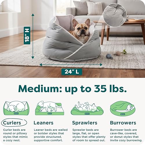 Miniatura 3 de Furhaven cama para mascotas, para gatos y perros pequeños, cama relajante y envolvente con pelo de visón afelpado y aterciopelado, lavable, gris Hug