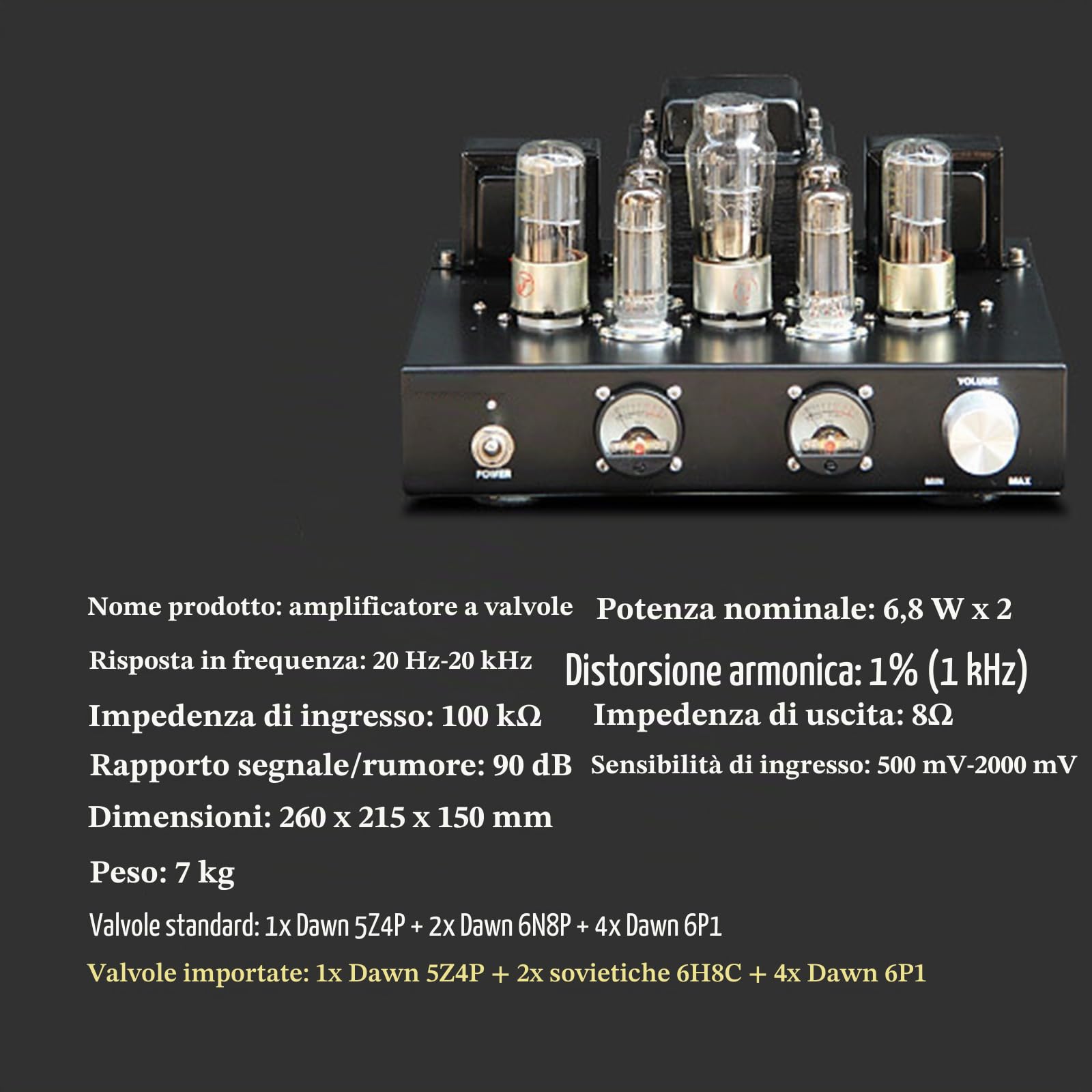 Amplificatore HiFi a tubo – Amplificatore stereo ibrido di classe a tubo vuoto integrato 6,8 W RMS con trasformatore copertura anti-magnetica per musica audiofile, home theater e giochi