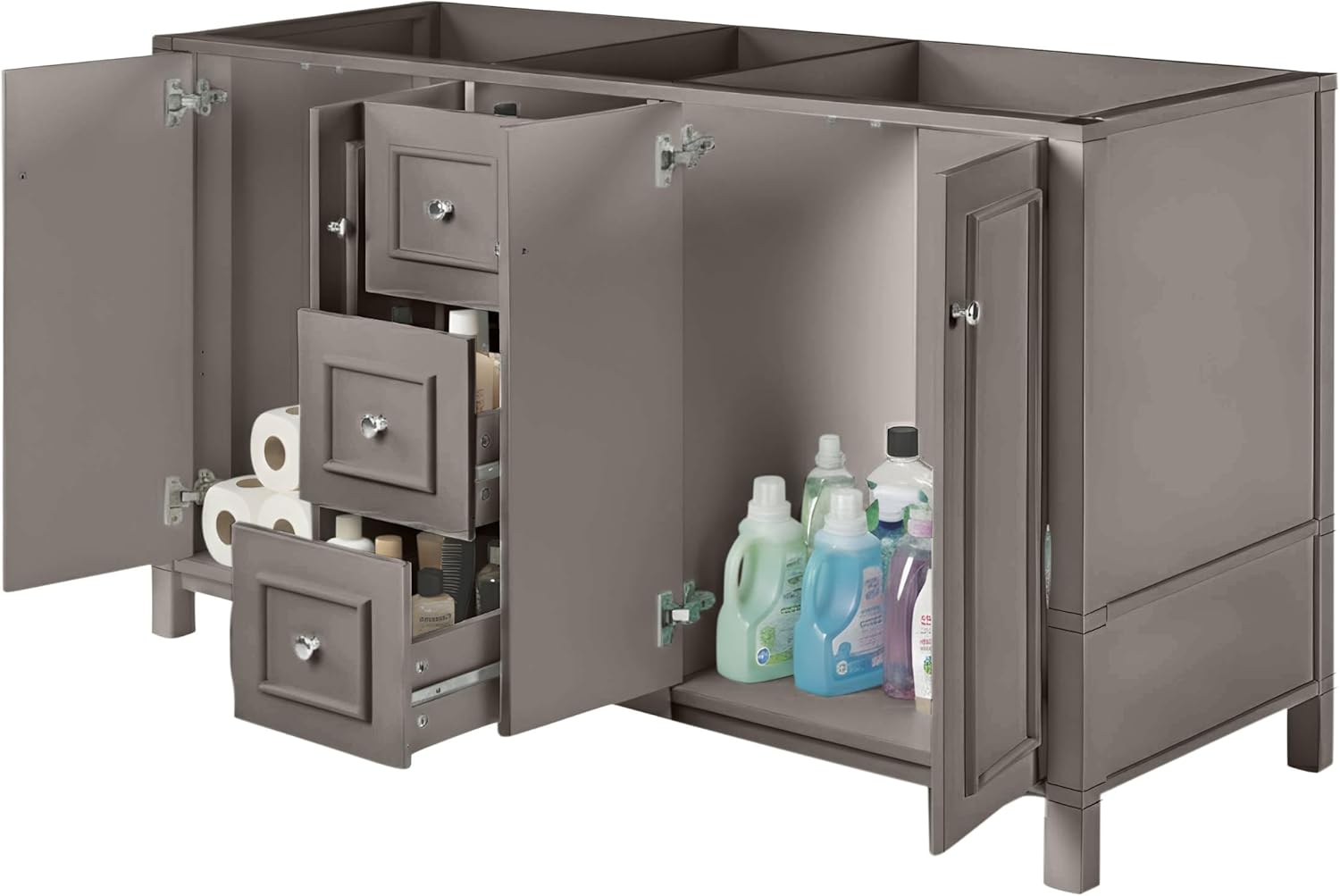 Alaterre Furniture Williamsburg 60 Inch Double Sink Bathroom Vanity - Freestanding Cabinet Without Top - Large Soft-Close Wood Vanity (Gray)