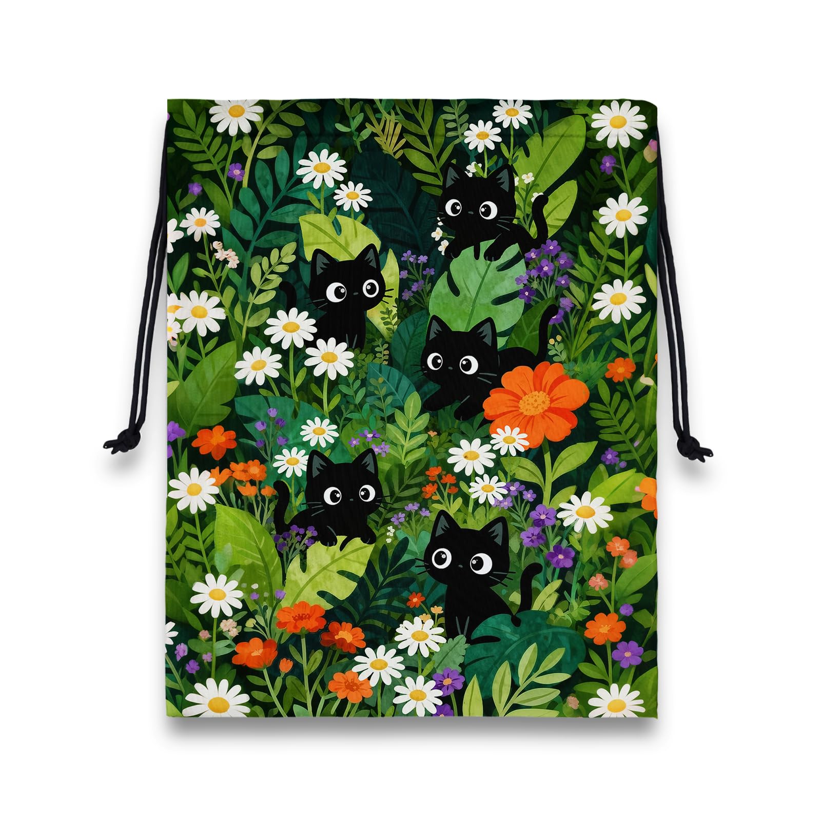 Gymnastics Cat Grip Bag Green Leaves Drawstring Gym Storage Bag for Gymnasts