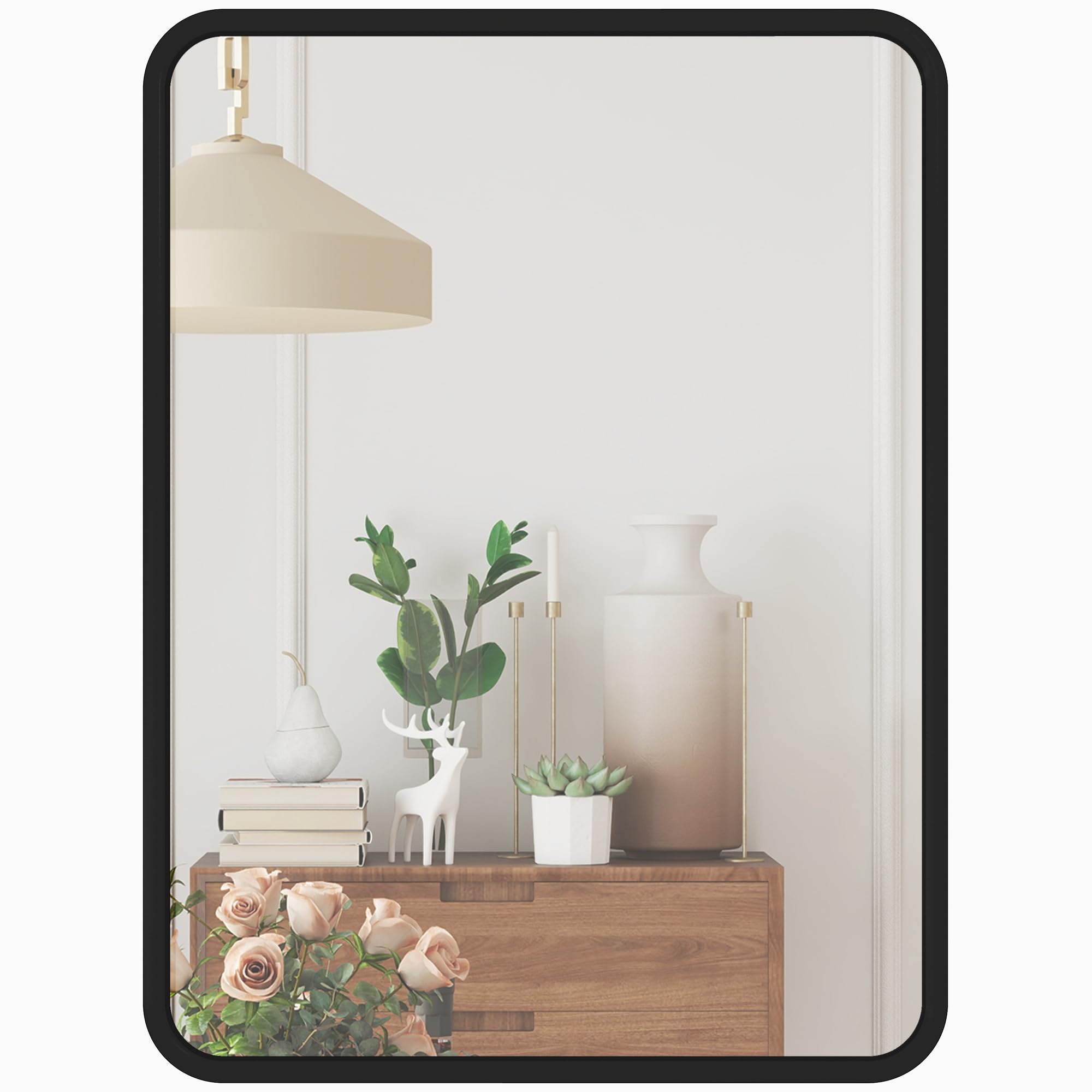 Rackhams Black Rectangular Mirror With Metal Frame, Decorative Wall Mirror, - 40.5 X 30 X 3 Cm