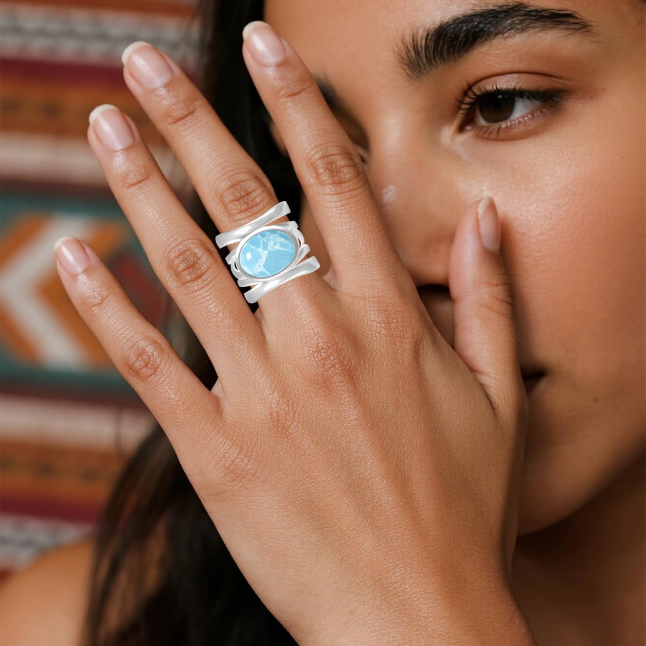 Oval Natural Stone Wide Band Ring,925 Sterling Silver Multi Lines Cross Knot Full Finger Crystal Gemstone Quartz Chunky Thumb Band Ring for Women