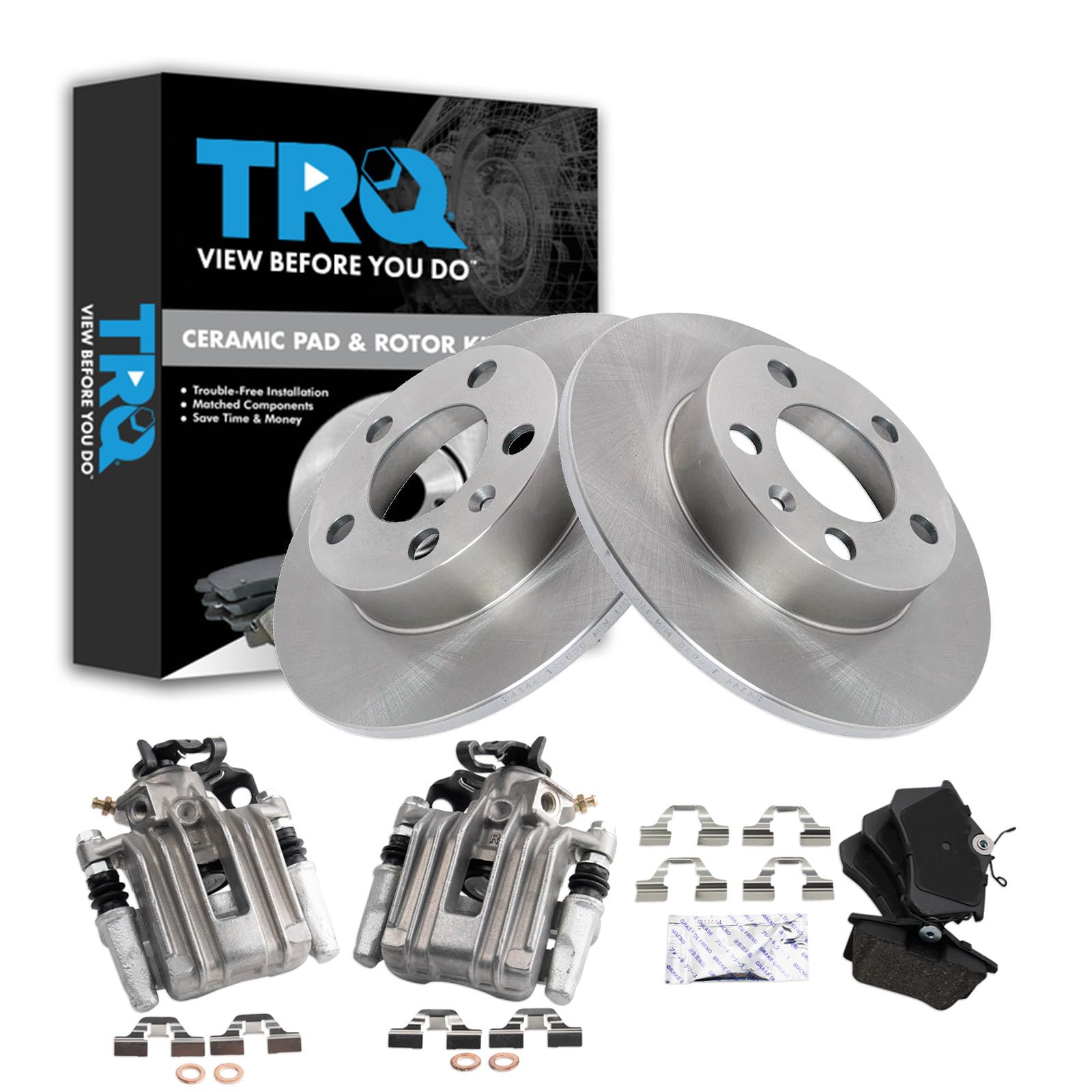 TRQ Rear Brake Pad &amp; Rotor Kit Ceramic Compatible with 2002-2006 Audi TT TT Quattro 1999-2008 Volkswagen Beetle 1999-2006 Golf
