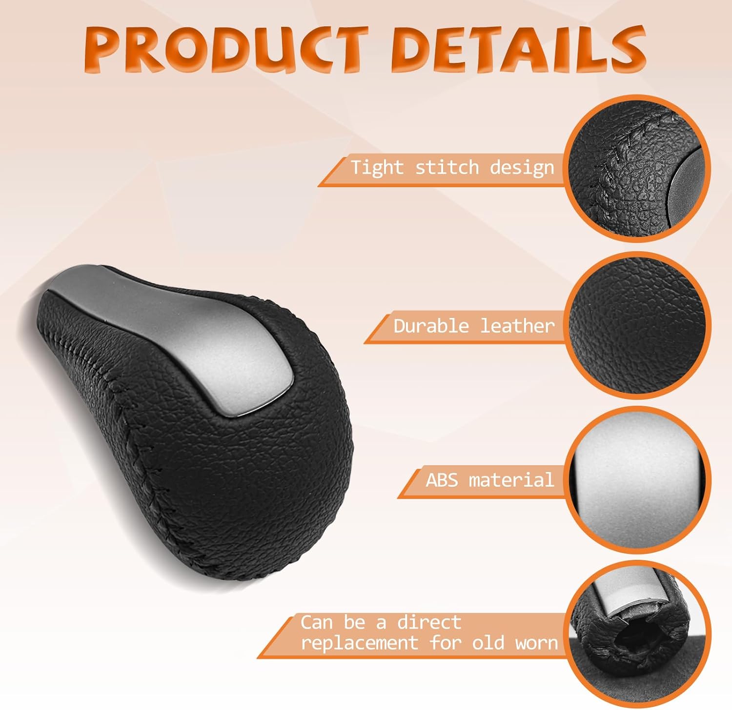 Black Leather Gray Gear Shift Knob Shifter Compatible with Honda Accord 2008-2013 Crosstour 2010-2011 Automatic Gear Shift Handle Lever