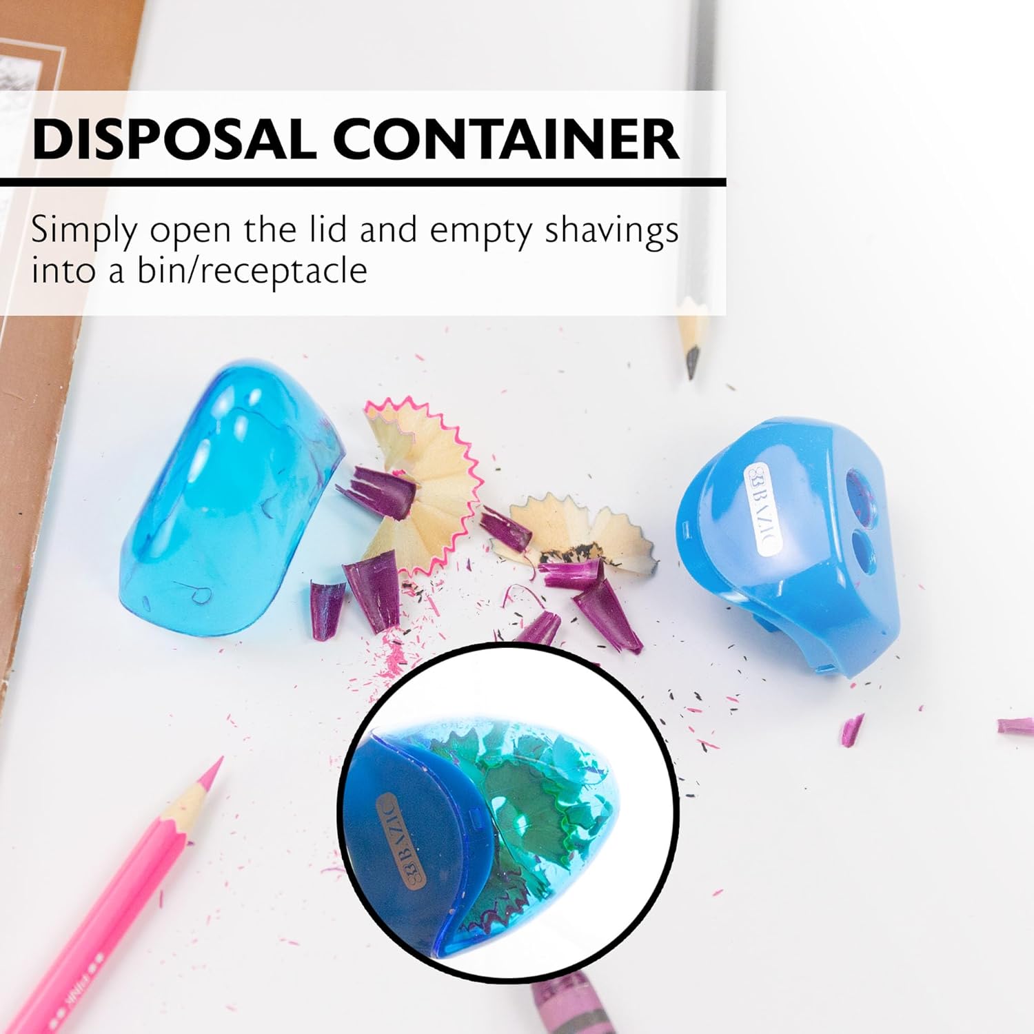 BAZIC Products Pencil Sharpener Dual Blades w/Receptacle, Standard & Jumbo Size Pencils Crayon, Double Blade Sharpeners for Office School (2/Pack), 24-Packs