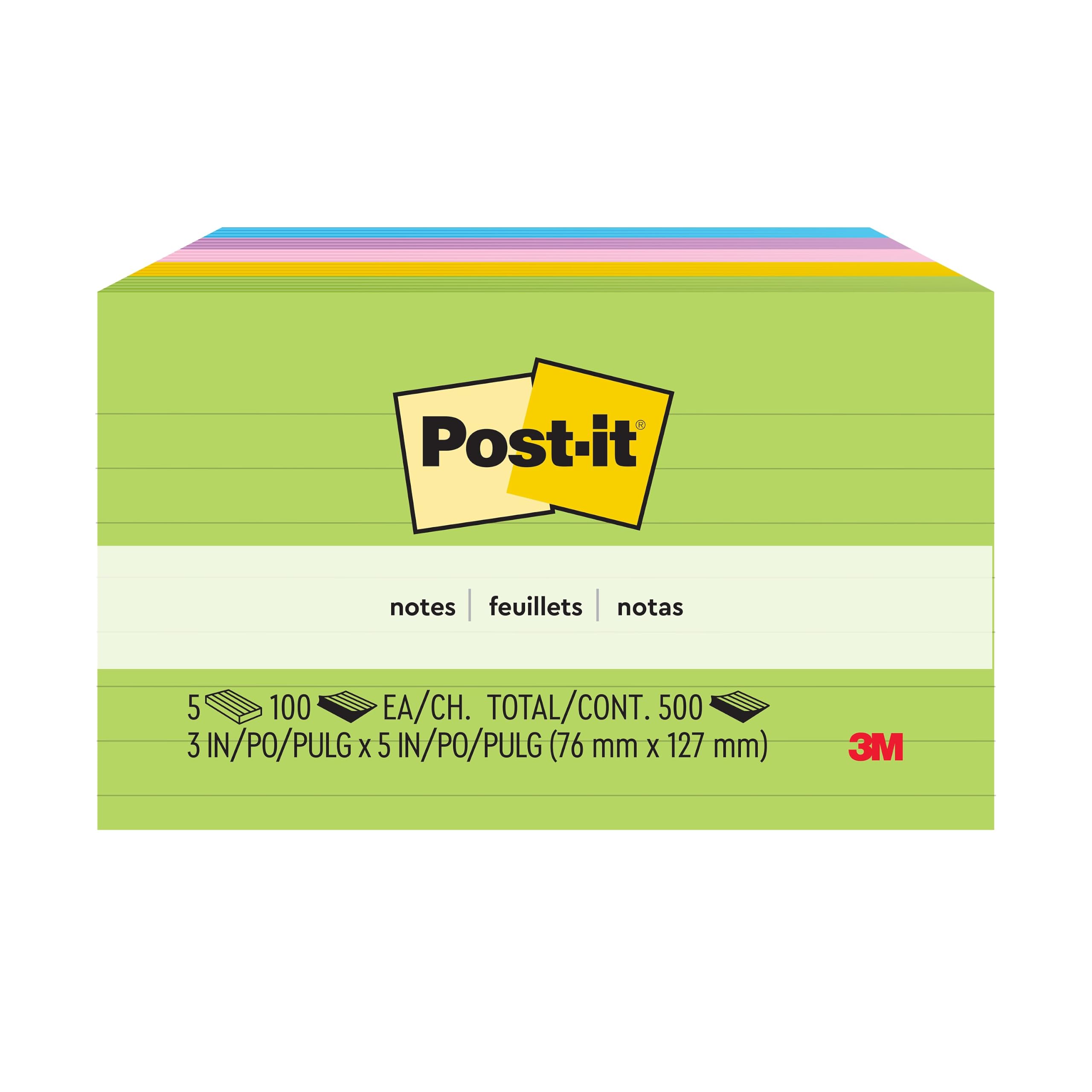 Post-it Karteczki, 7,6 x 12,7 cm, 5 podkładek, ulubione karteczki samoprzylepne w Ameryce, kolekcja kwiatowy fantasy, odważne kolory, łatwe usuwanie, nadające się do recyklingu (635-5AU)