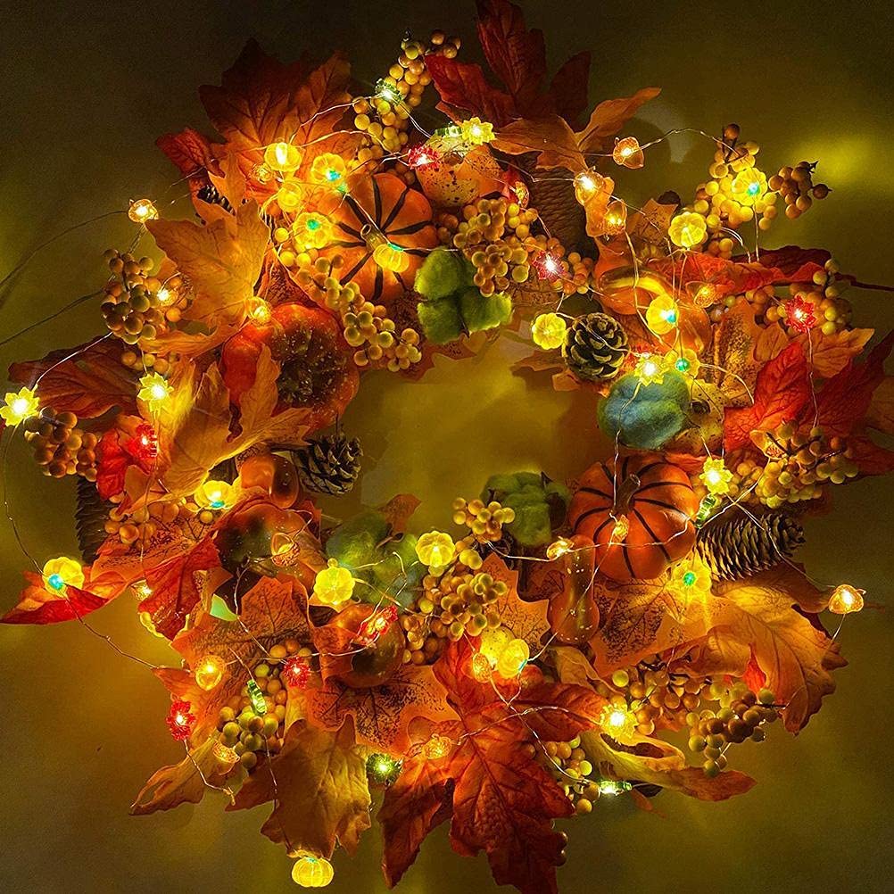 BEIJIALY Luci del Ringraziamento, Luci 3D Ghiande Zucca Aceri, 10Ft 30LED Luce Alimentata a Batteria con Telecomando Decorazioni per Halloween Ringraziamento Ghirlanda di Luci Autunnali(Colorato