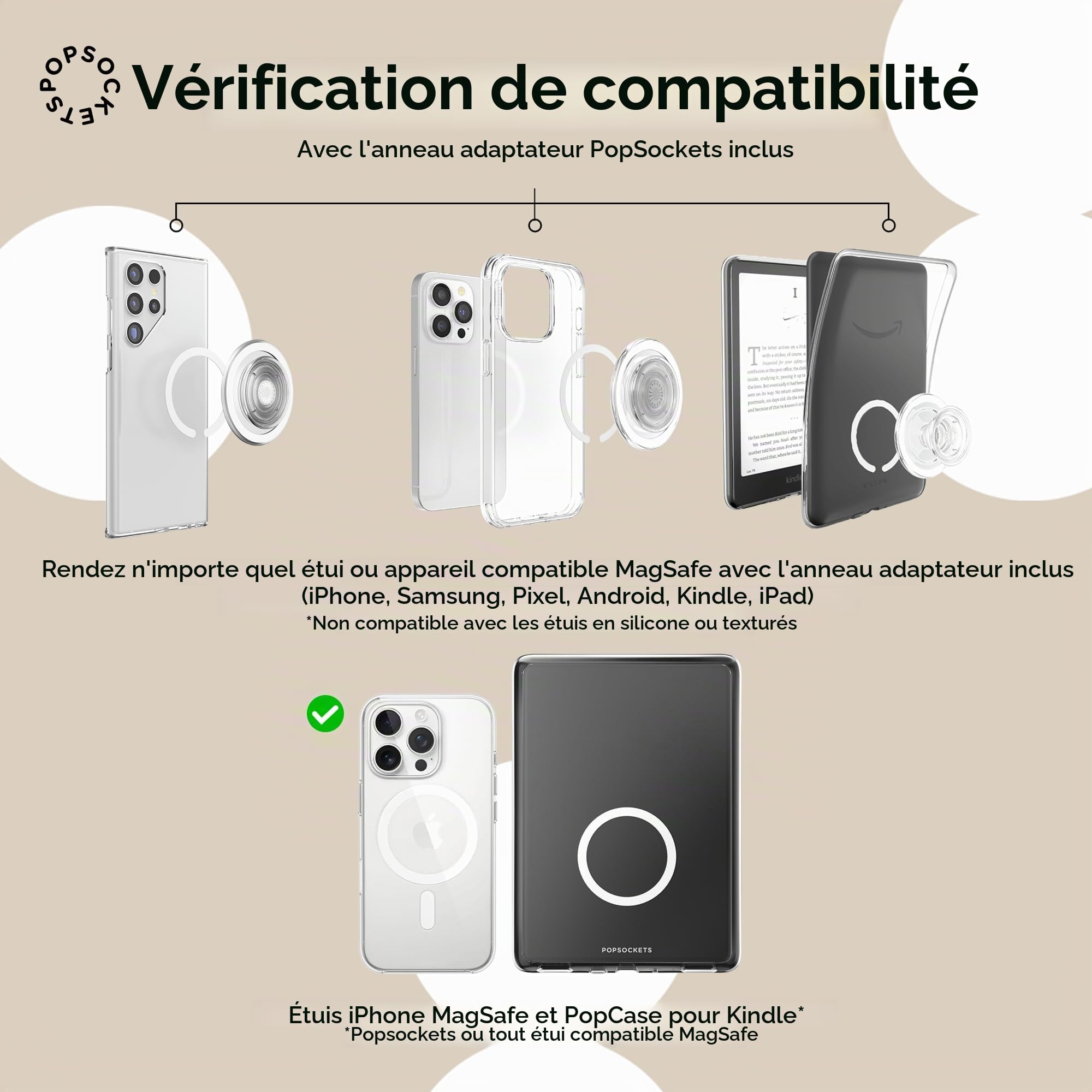 PopSockets Poignée de téléphone pour MagSafe avec béquille, Support magnétique, Dessus Interchangeable, Maintien sûr pour iPhone MagSafe, Prise en Main de téléphone et Tablette – Océan translucide