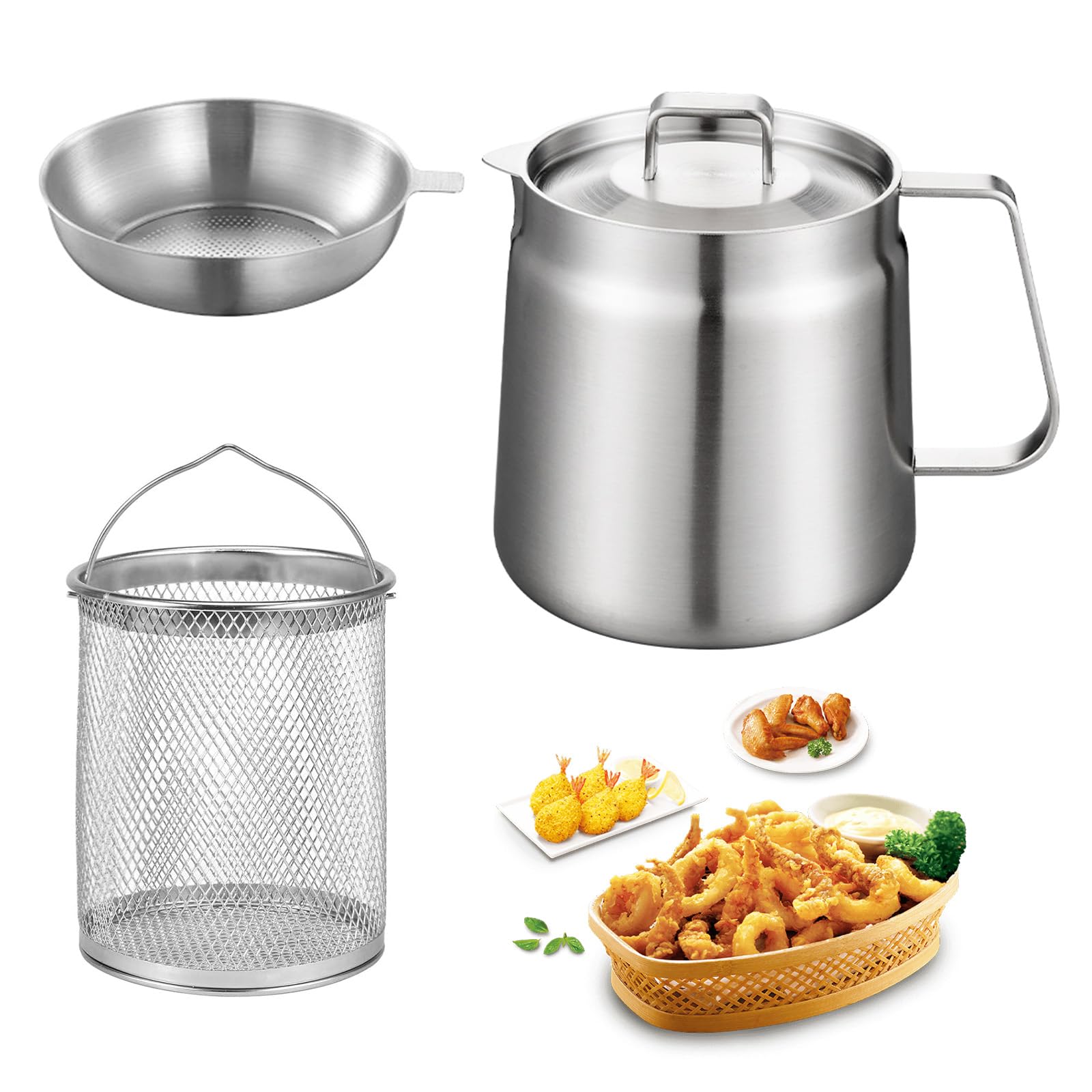 Eidoct Deep Fat Fryer with Basket & Strainer, Home Deep Fryer Pot