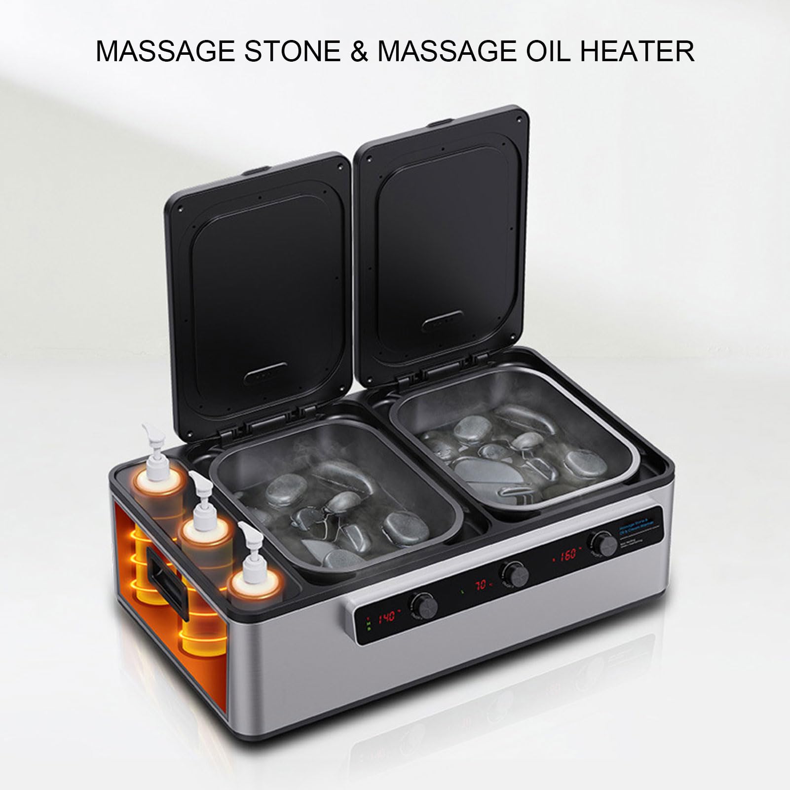 Calentador de Piedras Calientes, Pantalla LCD Digital, Calentador de Piedras de Masaje con Calentador de Aceite para Salón, Uso Doméstico, Ajuste de Temperatura, (Enchufe europeo 220V)