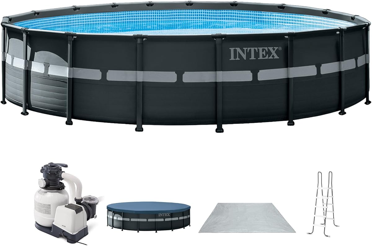 Ultra XTR 18ft x 52in Round Above Ground Swimming Pool Set w/Pump | 26329EP - 2100 GPH Sand Filter Pump, Ladder, Pool Cover & Ground Cloth Included - Strong Galvanized Steel Frame