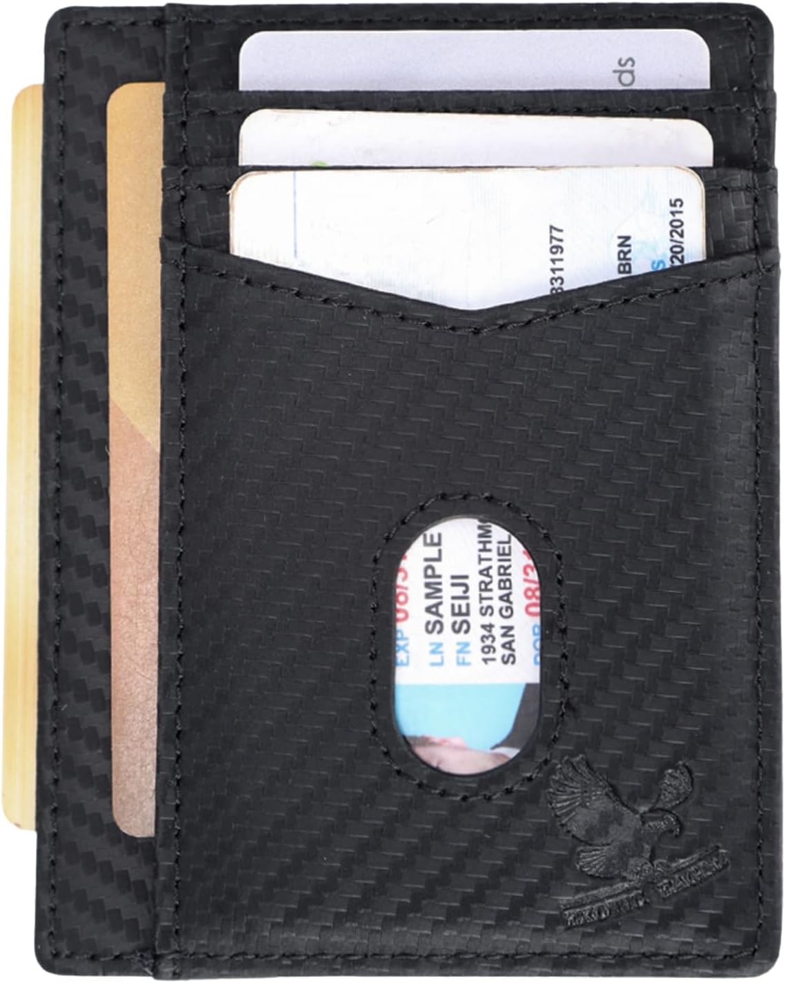 Carbon Fiber Texture 100% Genuine Leather Slim – RFID Blocking Minimalist Card Holder | Ultra-Thin & Compact | 8 Card Slots & Cash Pocket | Perfect for Travel & Business & Daily Use.