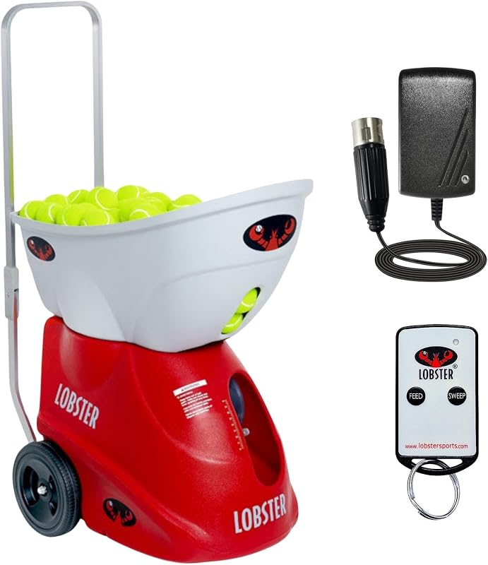 LOBSTER Sports Elite Máquina de pelotas de tenis - Lanzador automático de pelotas de tenis portátil, ejercicios precargados y personalizados, control de giro, interruptor de elevación del globo, velocidad de la pelota (hasta 80 MPH), con control remoto multifunción