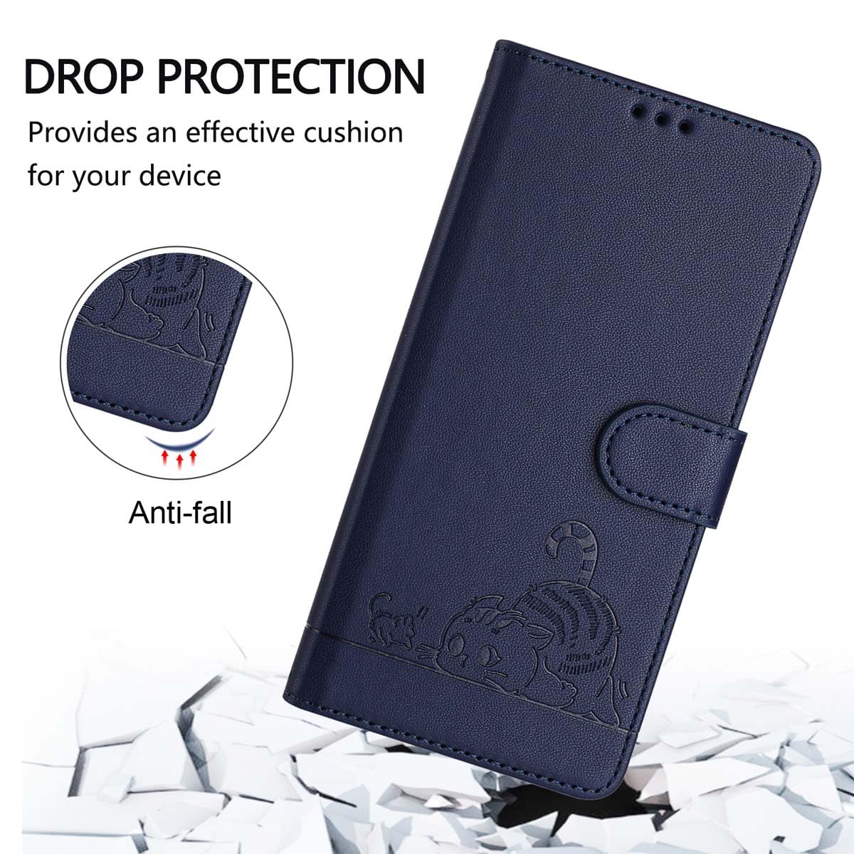 Custodia Portafoglio In PU Per Oppo A38 / A18 4G – Con Slot Carte, Supporto E Chiusura Magnetica, Blu - 6