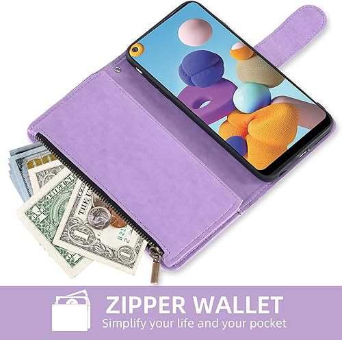 Miniatura 5 de Asuwish Funda de teléfono para Samsung Galaxy A21 con protector de pantalla de vidrio templado y soporte de tarjeta de crédito con tapa de flores,