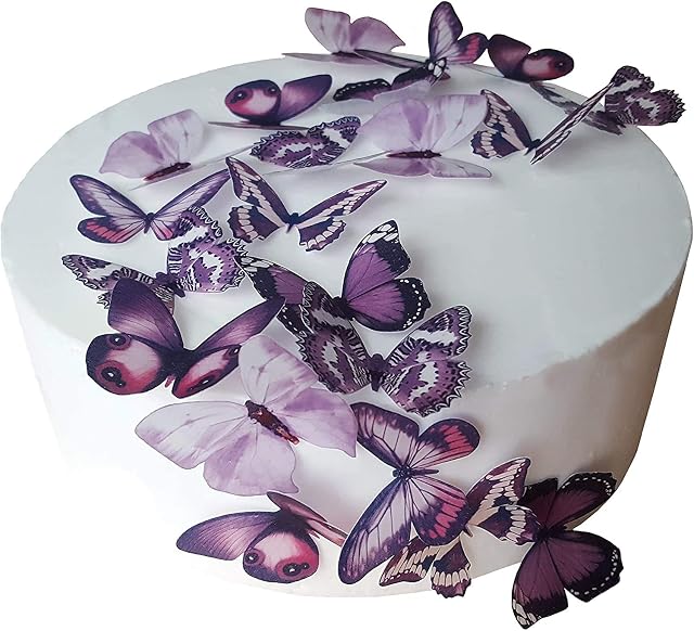 24 X PRE-CUT BEAUTIFUL MEDIUM PURPLE BUTTERFLIES EDIBLE RICE / WAFER PAPER PRE CUT CUPCAKE CAKE DESSERT TOPPERS BIRTHDAY PARTY WEDDING BABY SHOWER HALLOWEEN DECORATIONS (Medium)