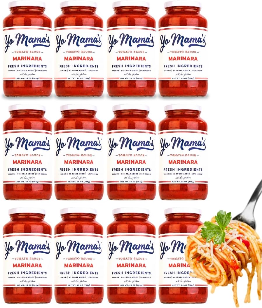 Yo Mama's Foods Keto Marinara Pasta Sauce - Pack of (12) - No Sugar Added, Low Carb, Low Sodium, Gluten Free, Paleo Friendly, and Made with Whole, Non-GMO Tomatoes.