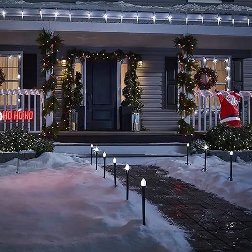 Miniatura 4 de Dazzle Bright Luces de Navidad C9 blancas para exteriores, 50 luces LED de 33 pies, impermeables, de alambre verde, luces de hadas para interiores y