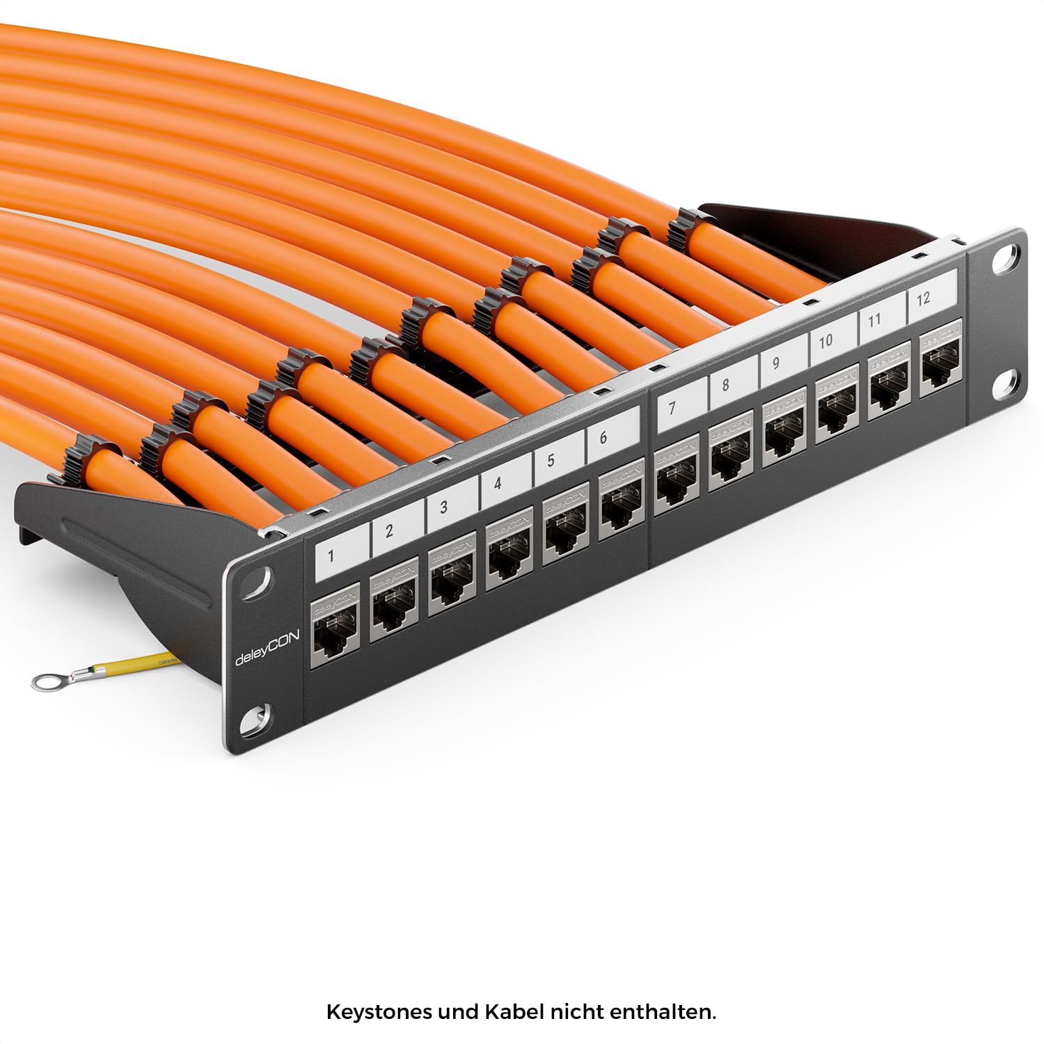 deleyCON 12 Port Patchpanel Patchfeld Modular Keystone 1 HE 10" Rack | Servereinbau mit Klickbefestigung, LAN Netzwerk, für RJ45, HDMI, USB-A, USB-C, TV, SAT Keystones usw.