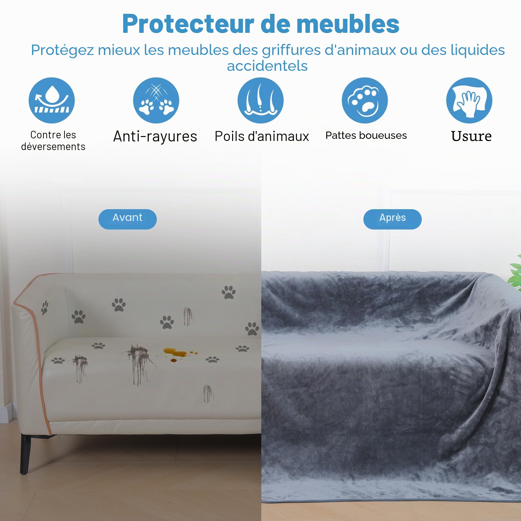 Couverture Imperméable pour Chien 152x203 cm, Plaid pour Animaux en Flanelle Lavable pour Canapé et Lit, Antidérapant, Protecteur de Meubles pour Chiens et Chats de Petite à Arande Taille