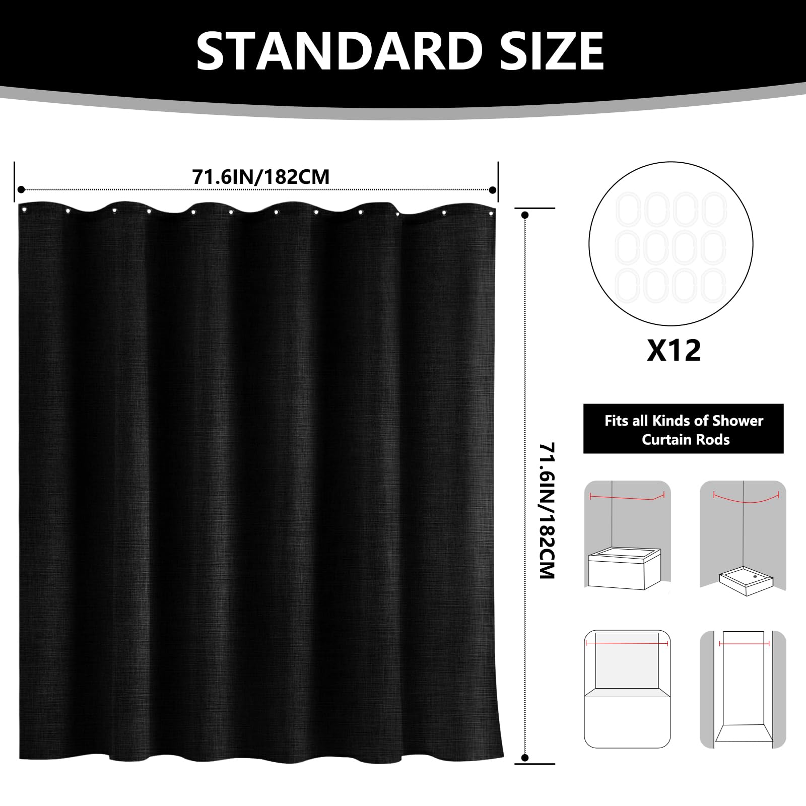 RAYNEAY Natural Linen Water-resistant Shower Curtain - Image 2