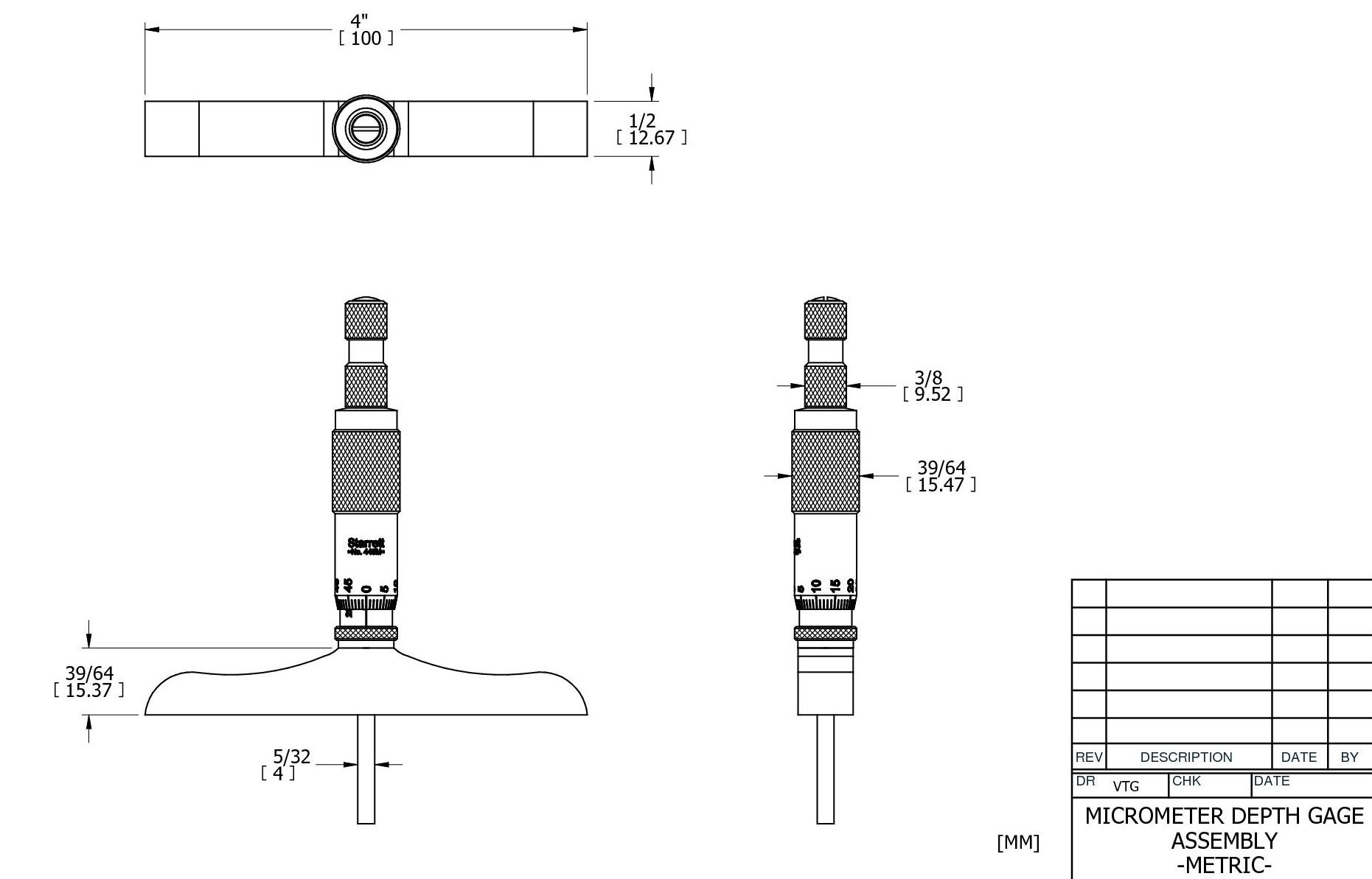 Starrett 445Mbz-75Rl - Micrometro di Profondità, Intervallo 0-75 mm, Lunghezza Base 100 mm, 3 Dimensioni Impostabili, Dado di Bloccaggio Ad Anello