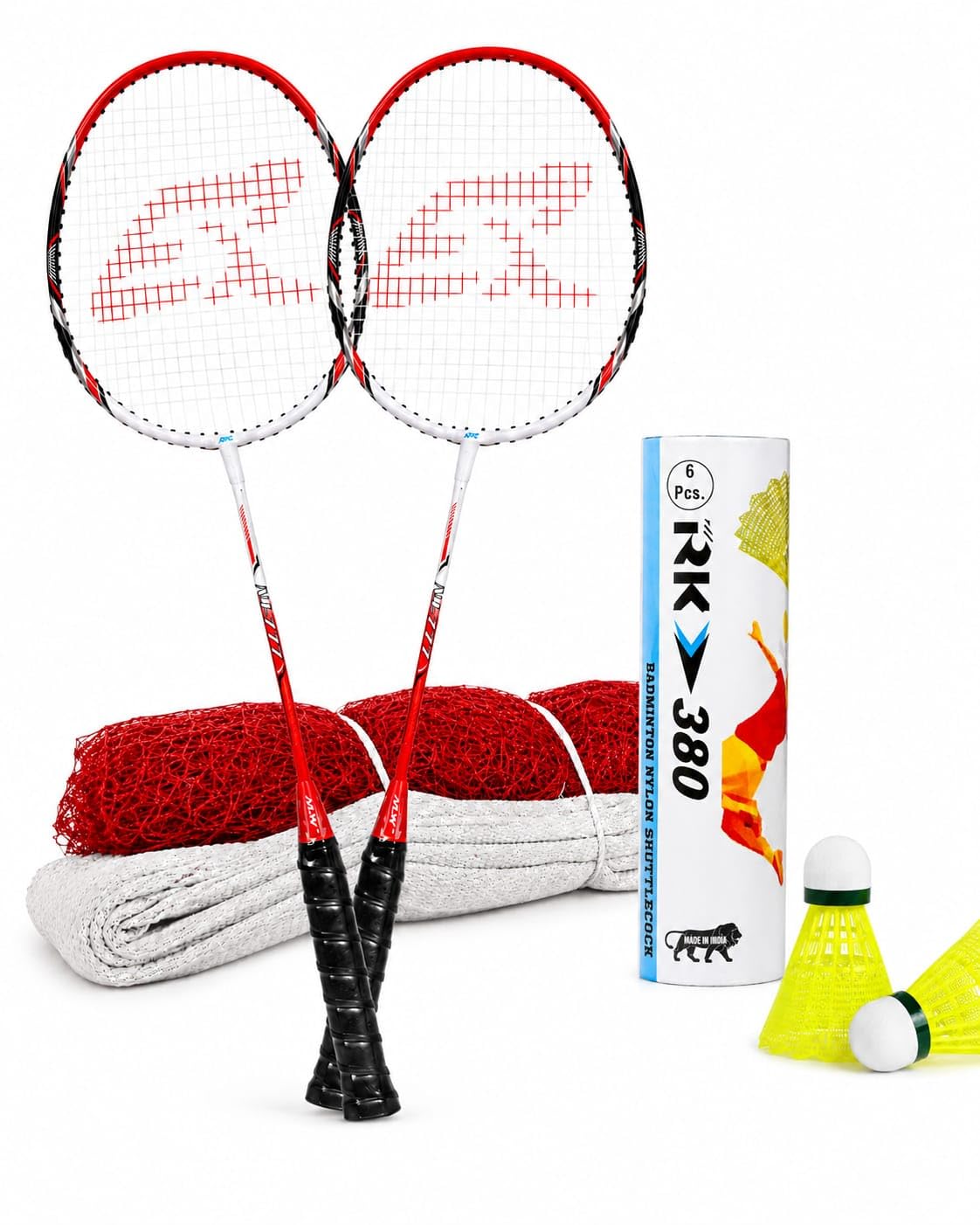 NLW NJ-777 Badminton Racket Set with Net, 6 Shuttlecocks & Bag Red Black | 2 Rackets Included, 6 Nylon Shuttlecocks, Built-in Shock Absorber, Anti-Slip Grip, Beginners & Intermediate-image-30