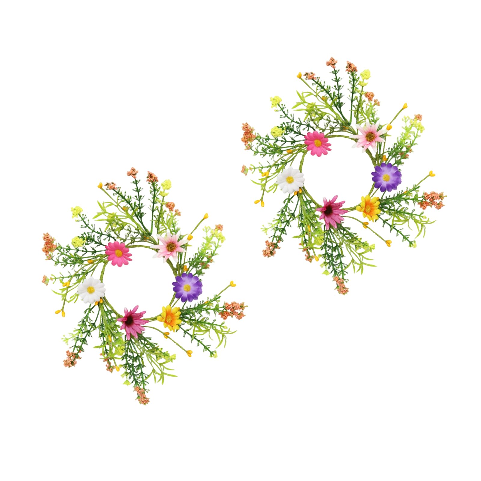 Tsophreniq 2Pcs Small Rings Artificial Flower Wreath Faux Daisies Candleholders Garland Centerpieces for Wedding Parties Realistic Flower Rings
