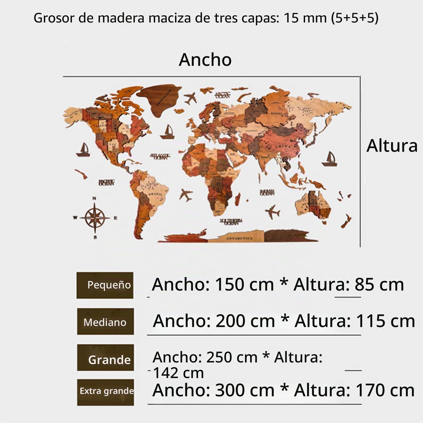 Mapa del mundo 3D de madera y acrílico LED para pared, tamaño extragrande,decoración artística de pared 3D, regalo de decoración moderna para el hogar, iluminación LED, decoración de pared(C,Small)