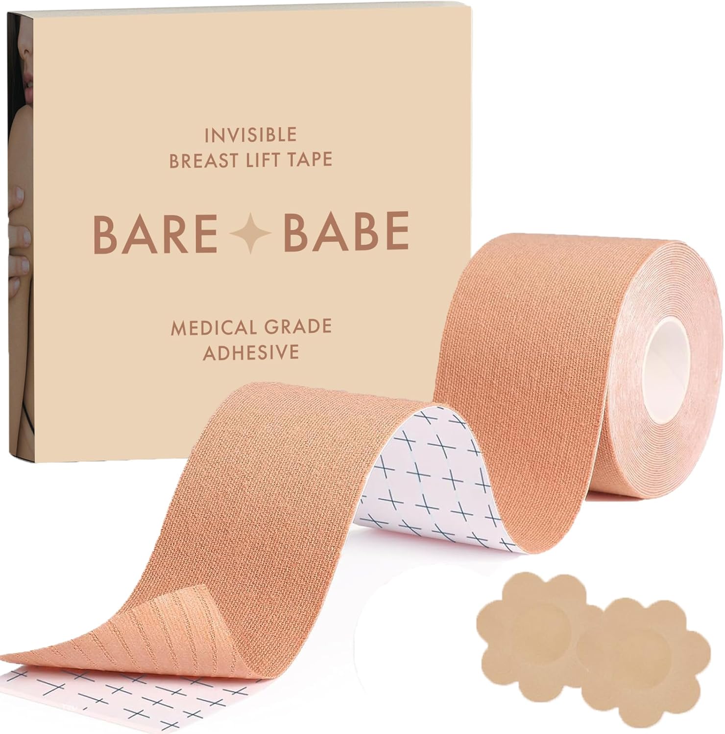 Boob Tape for Breast Lift - Breast Lift Tape - 10 Satin Nipple Pasties - Hypoallergenic Boobtape - Strapless Bra