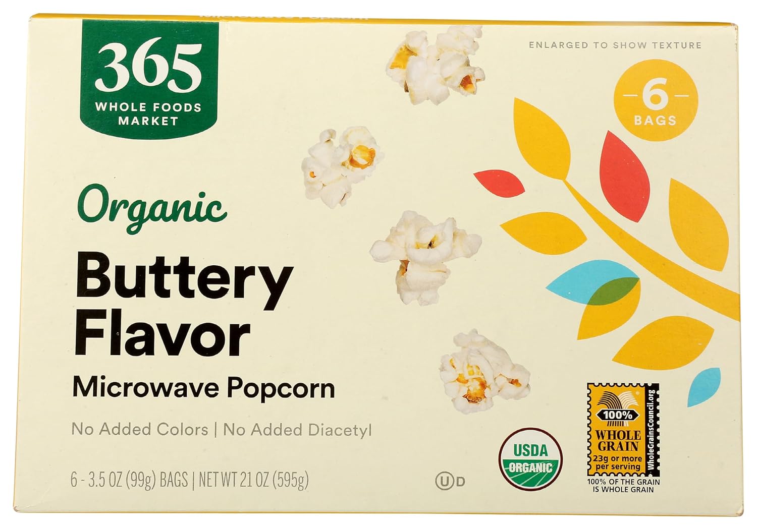 365 by Whole Foods Market Organic Buttery Microwave Popcorn, 21 oz - Non-GMO, Clean Ingredients Snack