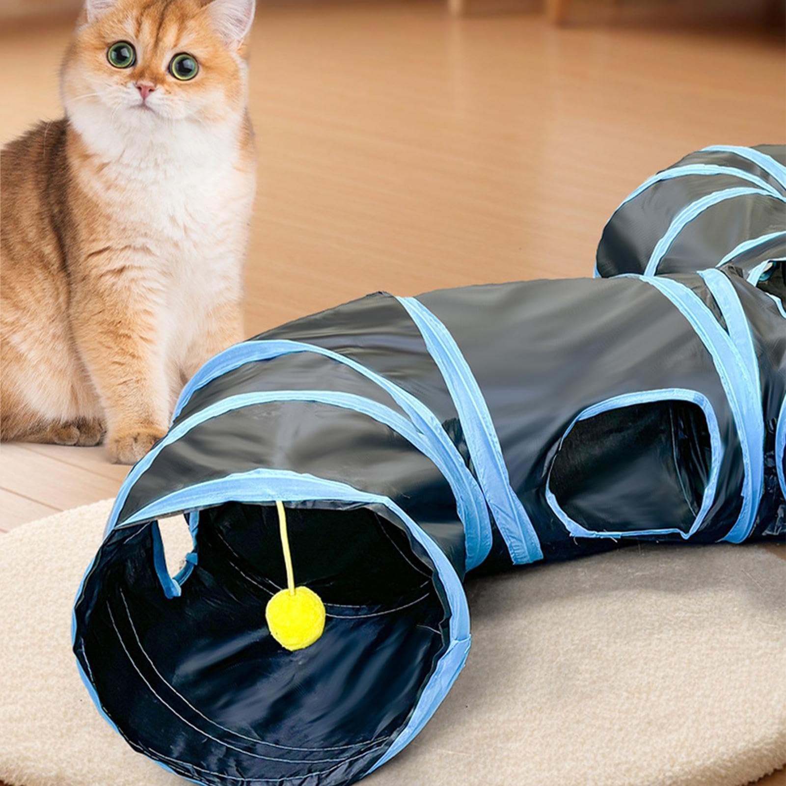 para Gatos – Interactivo de Piel de Gato, Tubo de Juego Plegable, de Actividad para Gatitos, Cachorros, Conejos, Interior y Exterior, enriquecedores Accesorios de Juego