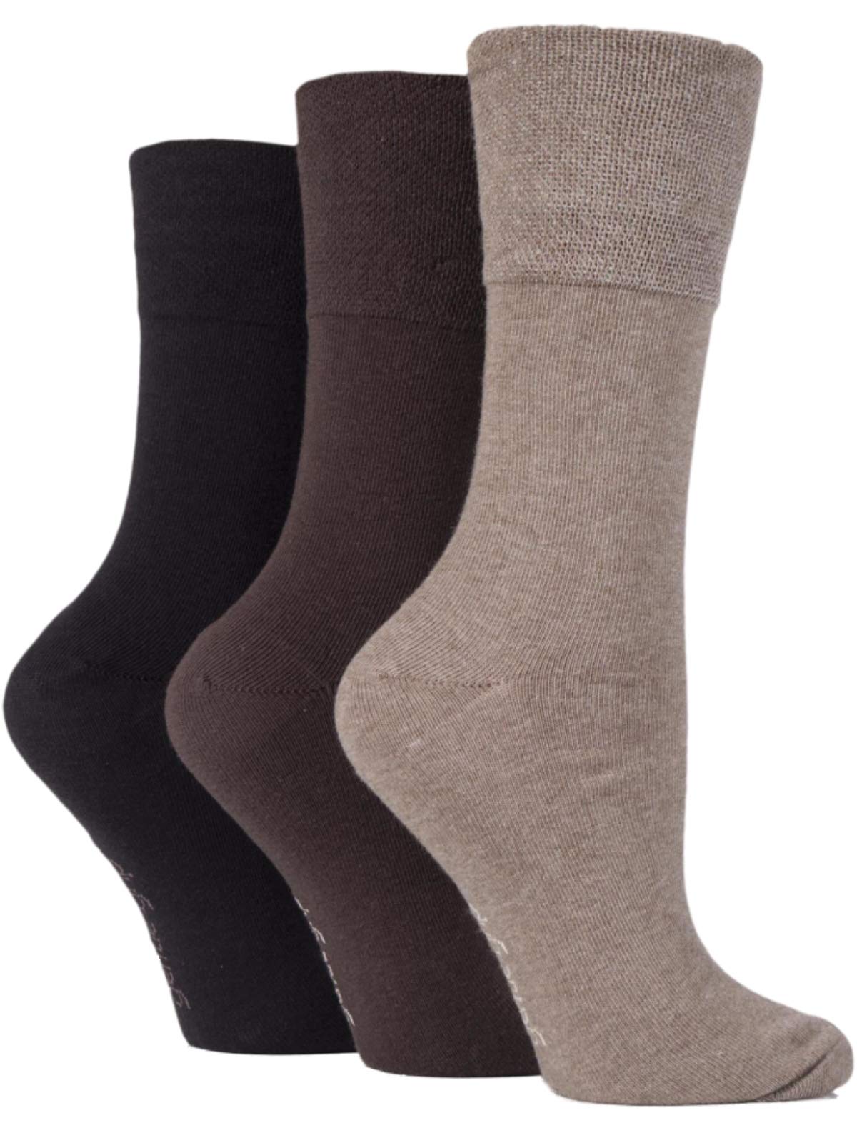 Gentle Grip Women's Dark Browns 3X Pairs Of Diabetic Socks Honey Comb Top/Uk 4-8 Eur 37-42 (Dark Browns)