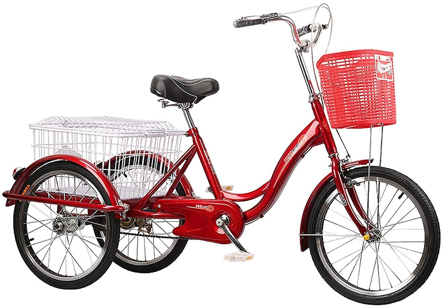 PAGOIAAR Adult Cargo Tricycles Beach Cruiser Bikes Shopping Adult Pedal Tricycle 20 Inch 3 Wheel Single Speed Elderly Fitness Transportation Leisure Shopping Basket Car for Seniors Men Women
