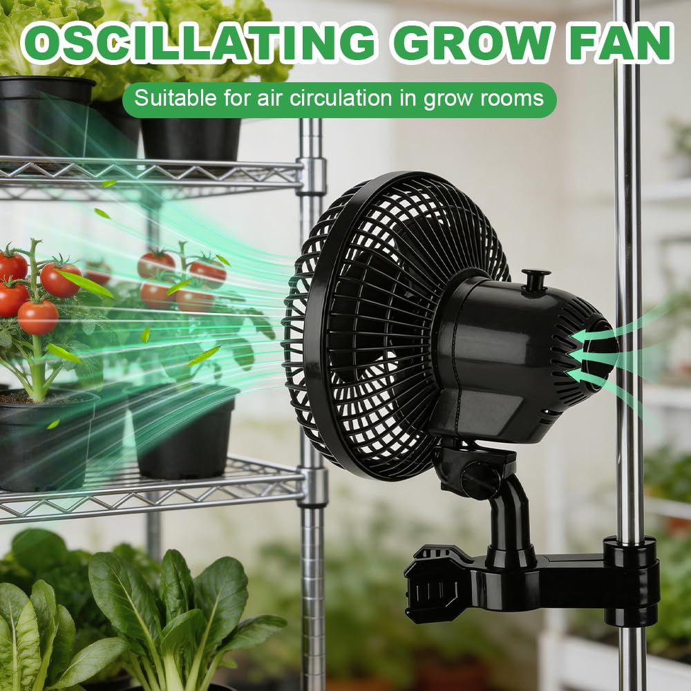 Grow Ventilator mit Clip 2 Geschwind, Oszillierender Klemmventilator zur Befestigung an Grow Tent-Stangen, Leise Grow Lüfter, Perfekt für Zelt Growzelt Grow Tent