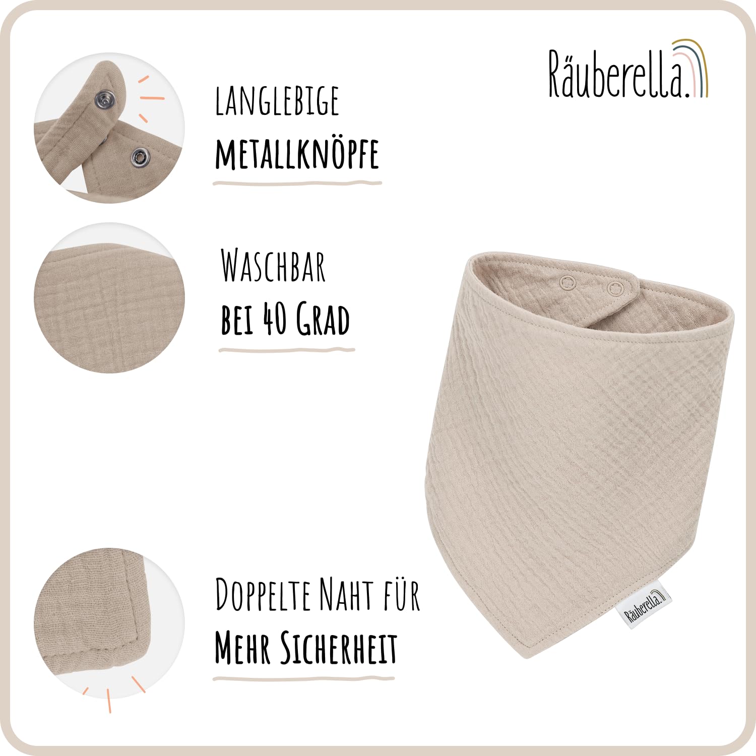 Räuberella Set Regalo Nascita: Doudou, Bavaglino In Mussola Bio E Massaggiagengive In Legno