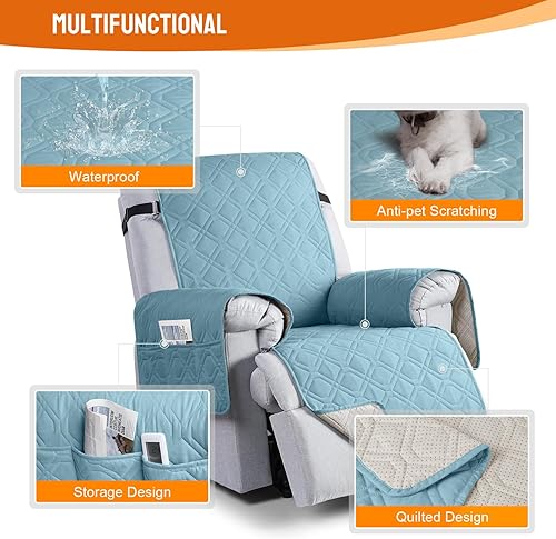 Miniatura 4 de Fundas 100% impermeables para sillas reclinables, funda antideslizante para sillas reclinables, protector de muebles con bolsillo, correas elásticas