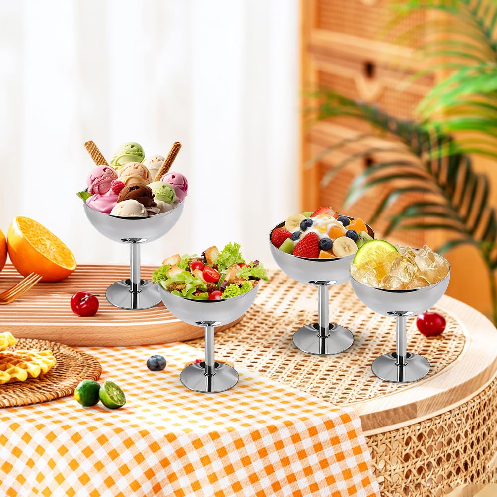4 bicchieri per gelato, in acciaio inox, da dessert da cocktail, da dessert con piedini, da dessert, da gelato, per insalata, yogurt e budino di frutta per matrimoni, feste